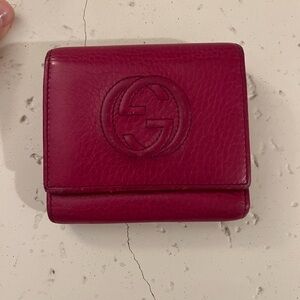 Pink Leather GG Gucci Wallet Interlocking Trifold